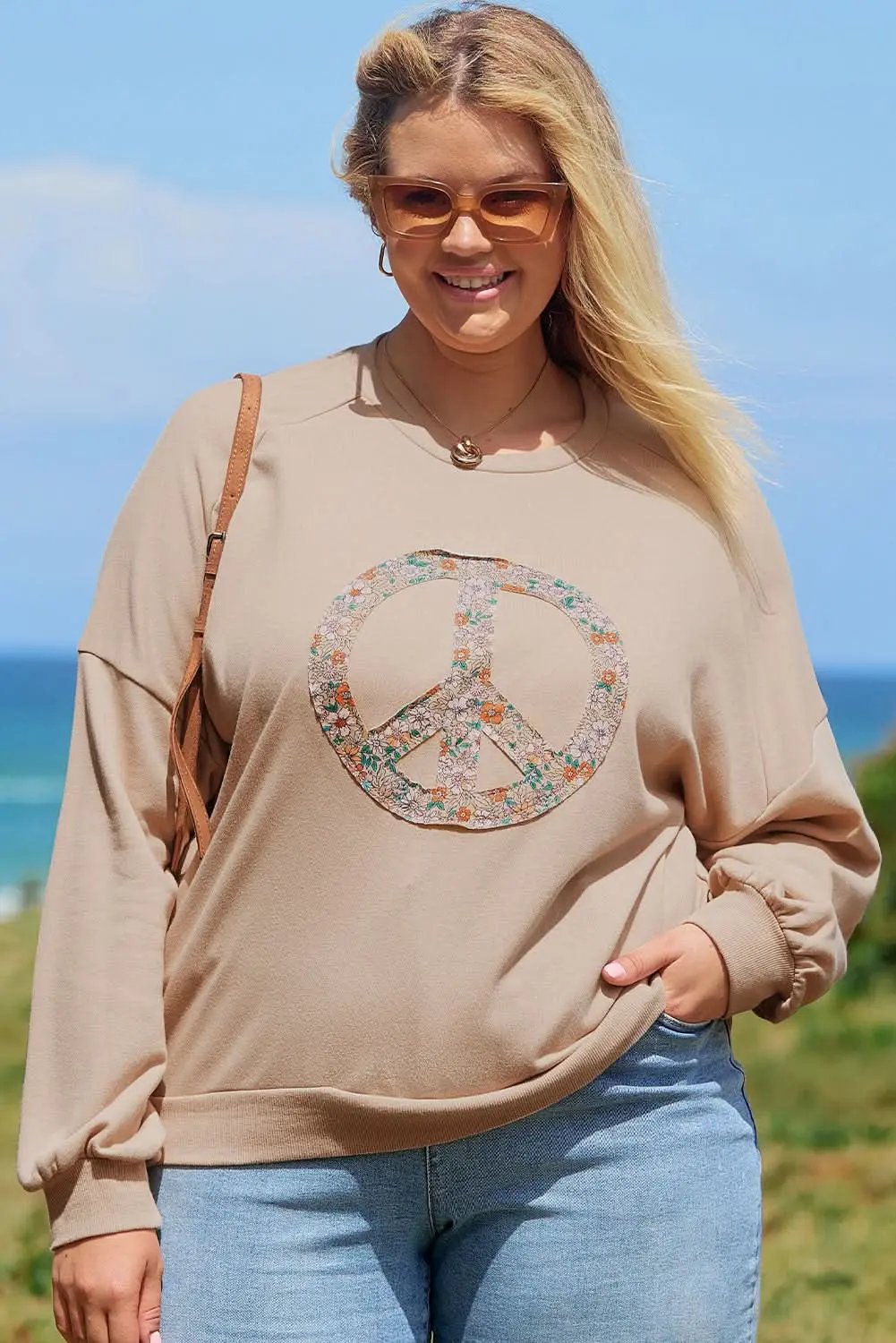 Floral peace sign plus size sweatshirt - Love Salve